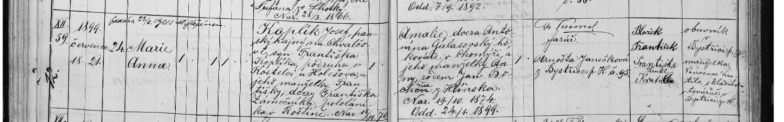 Matriční zápis Anna Marie Koplíková