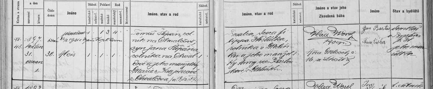 Matriční zápis Aloise Štěpána